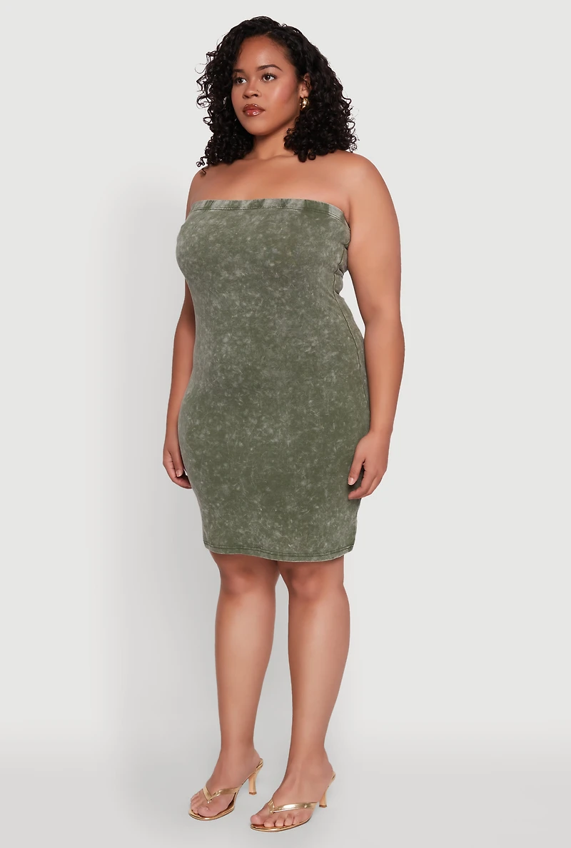 Womens Plus Daisy Mineral Wash Mini Strapless Dress, 3X