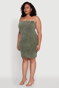 Womens Plus Daisy Mineral Wash Mini Strapless Dress, 3X