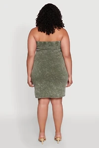 Womens Plus Size Daisy Mineral Wash Mini Strapless Dress, Green, Size 1X