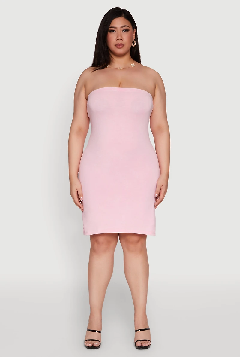 Womens Plus Size Daisy Mineral Wash Mini Strapless Dress, Pink, Size 1X
