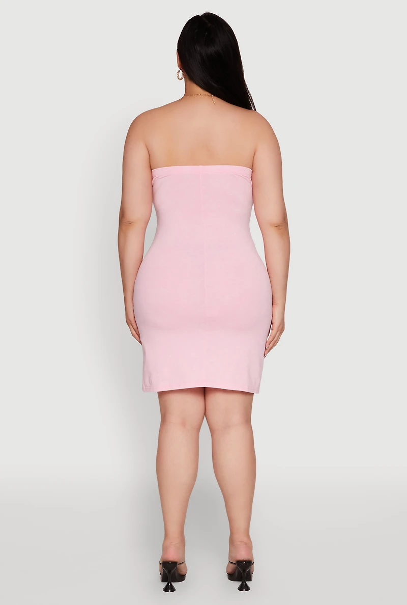 Womens Plus Size Daisy Mineral Wash Mini Strapless Dress, Pink, Size 3X
