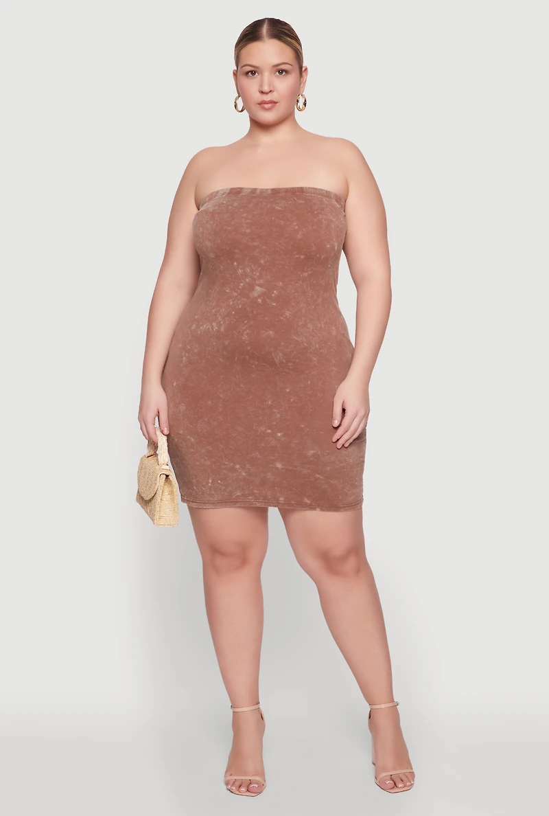 Womens Plus Daisy Mineral Wash Mini Strapless Dress,