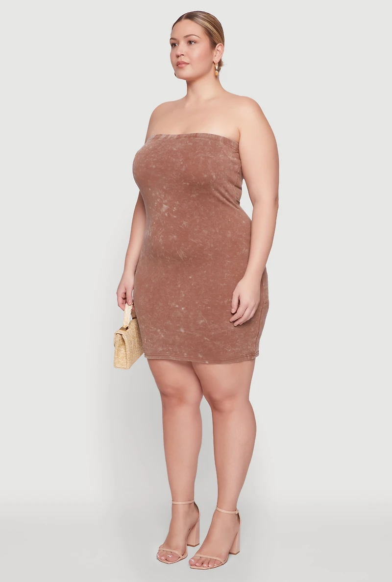 Womens Plus Daisy Mineral Wash Mini Strapless Dress,