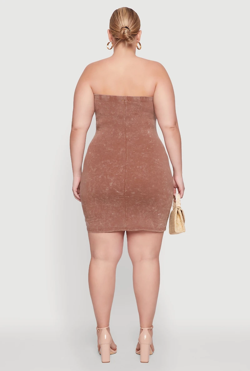 Womens Plus Daisy Mineral Wash Mini Strapless Dress,