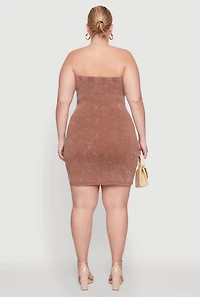 Womens Plus Daisy Mineral Wash Mini Strapless Dress,