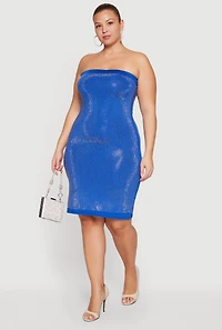 Plus Rhinestone Studded Tube Midi Dress