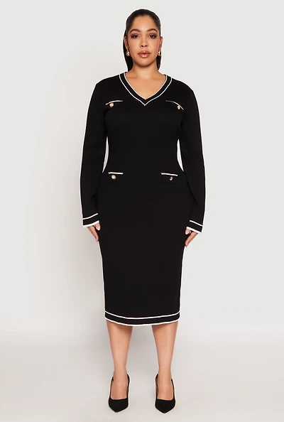 Plus Daisy Contrast Trim Sweater Dress