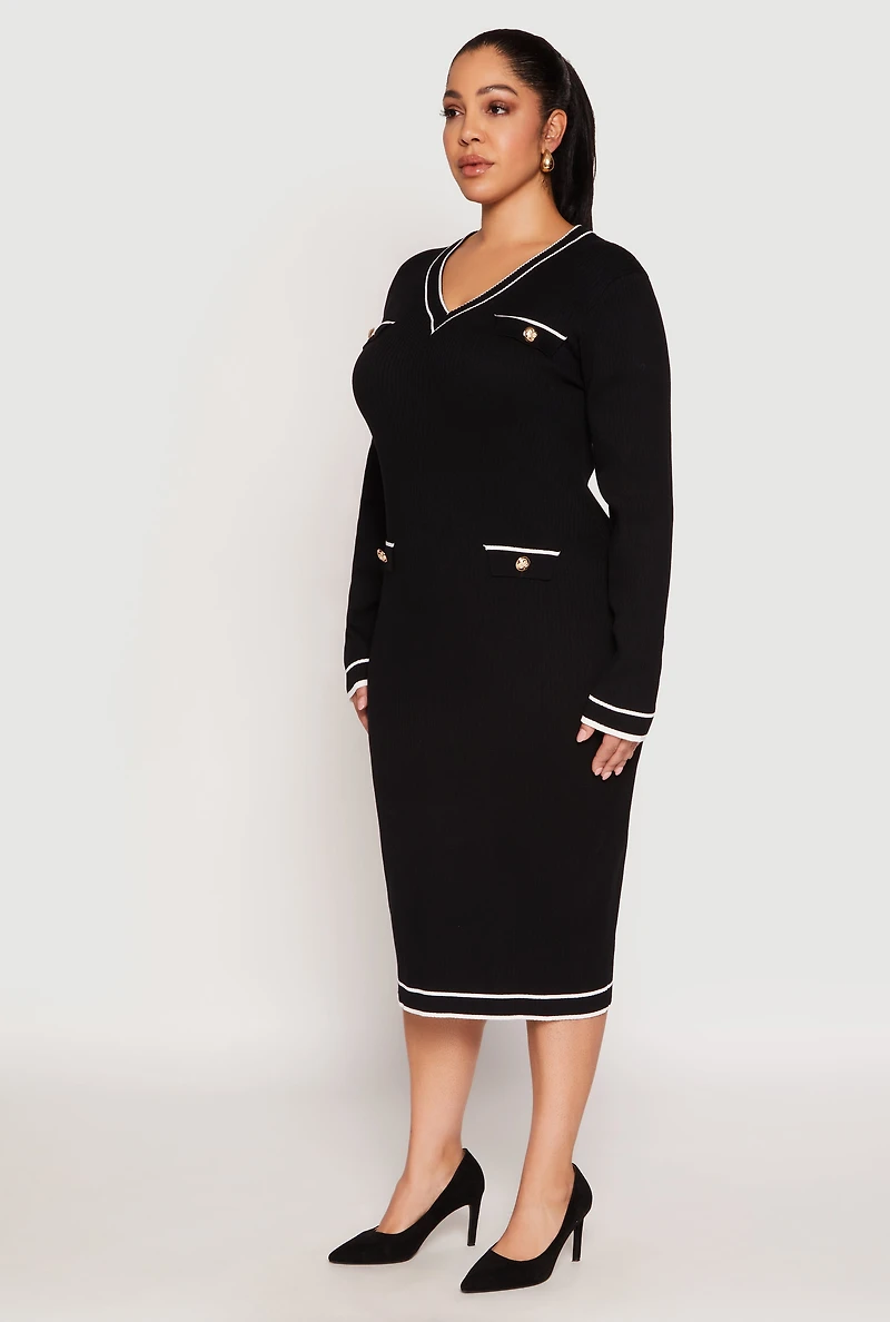 Plus Daisy Contrast Trim Sweater Dress