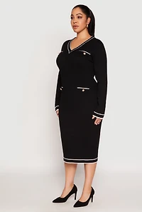 Plus Daisy Contrast Trim Sweater Dress