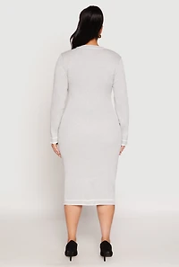 Womens Plus Size Daisy Contrast Trim Sweater Dress, Grey, Size 1X