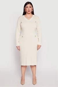Womens Plus Size Daisy Contrast Trim Sweater Dress, Beige, Size 2X