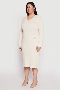 Womens Plus Size Daisy Contrast Trim Sweater Dress, Beige, Size 2X