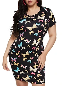 Plus Butterfly Printed T Shirt Dress
