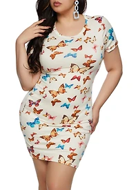 Plus Butterfly Printed T Shirt Dress