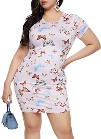 Plus Butterfly Printed T Shirt Dress