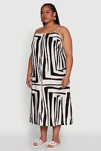 Womens Plus Zebra Print Square Neck Cami Dress with Cargo Pockets, Multi,