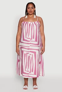 Womens Plus Zebra Print Square Neck Cami Dress with Cargo Pockets, Multi,