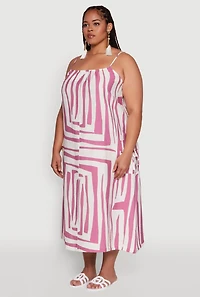 Womens Plus Zebra Print Square Neck Cami Dress with Cargo Pockets, Multi,