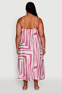 Womens Plus Zebra Print Square Neck Cami Dress with Cargo Pockets, Multi,