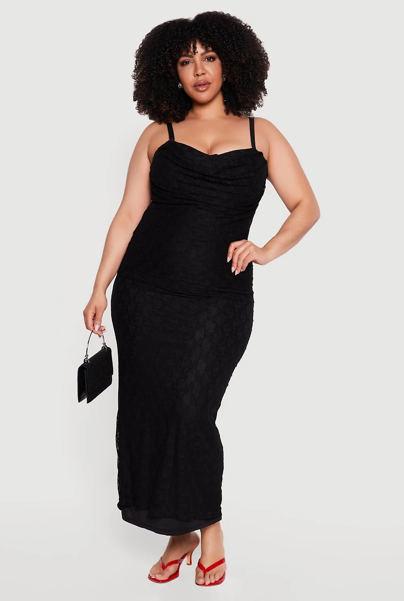 Plus Cowl Sweetheart Neckline Keyhole Back Maxi Dress