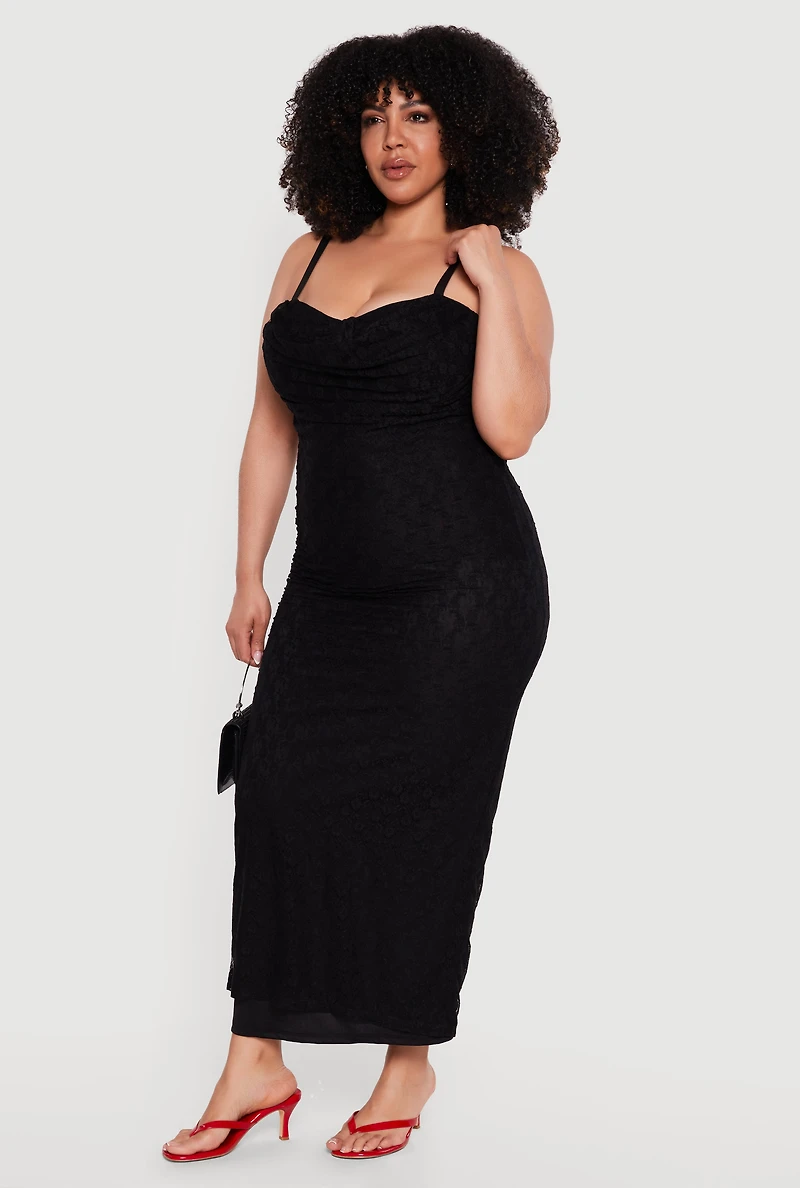 Plus Cowl Sweetheart Neckline Keyhole Back Maxi Dress