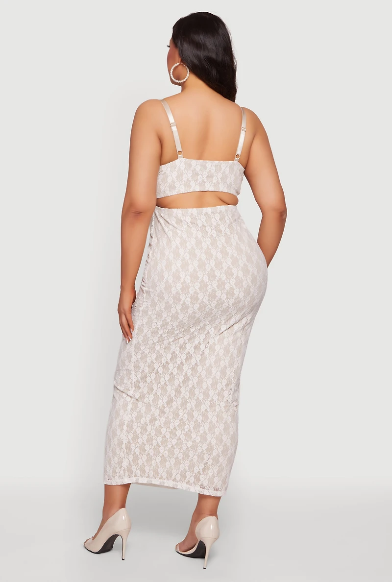Plus Cowl Sweetheart Neckline Keyhole Back Maxi Dress