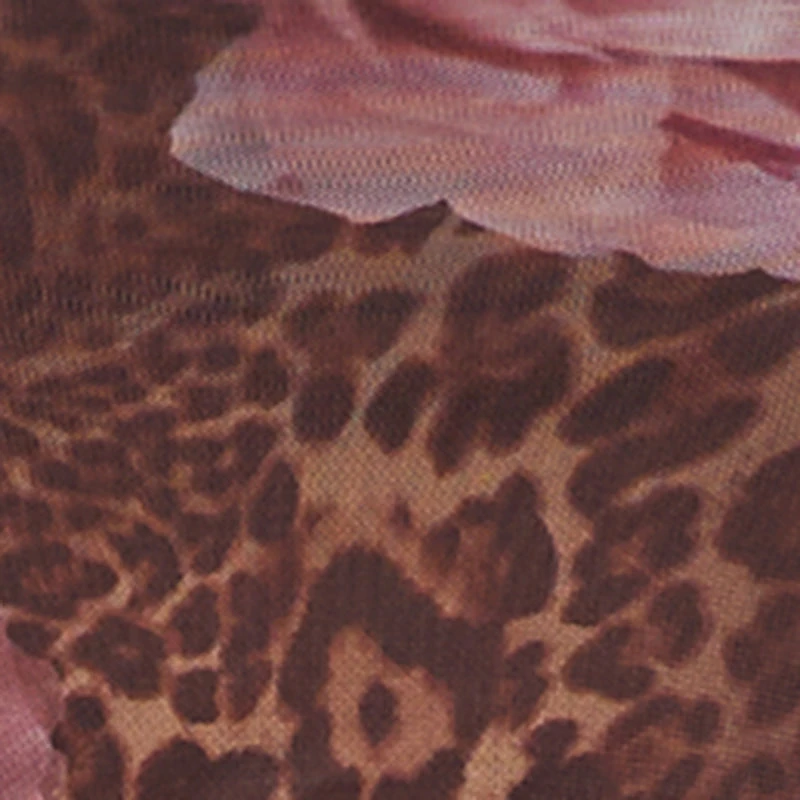 Plus Floral Leopard Print Mesh Asymmetrical Ruffle Hem Dress