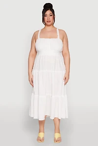 Womens Plus Almost Famous Smocked Tiered Dress, White,
