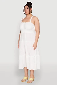 Womens Plus Almost Famous Smocked Tiered Dress, White,