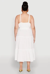 Womens Plus Almost Famous Smocked Tiered Dress, White,