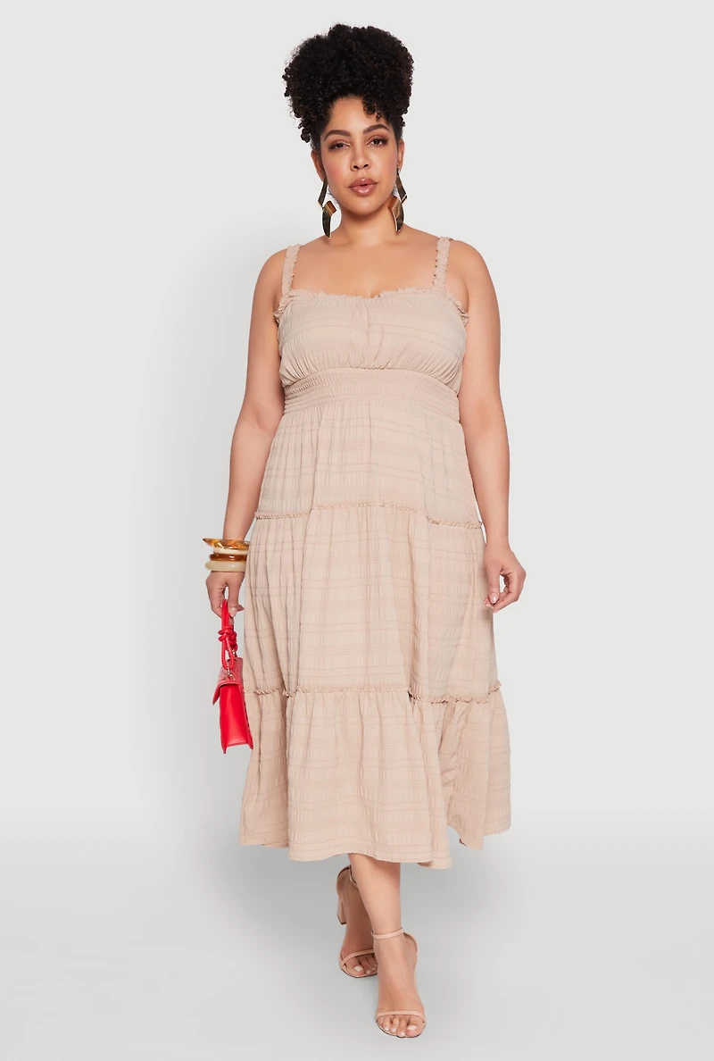 Womens Plus Almost Famous Smocked Tiered Dress, 1X