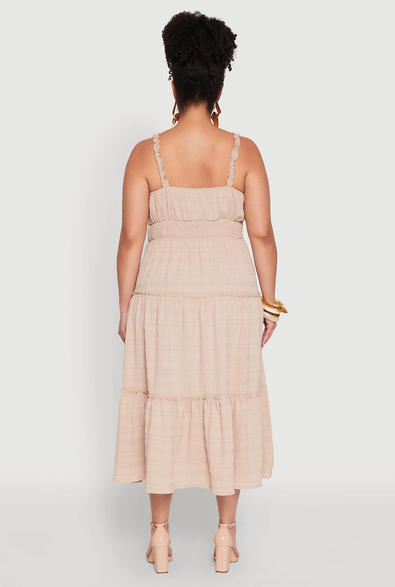 Womens Plus Almost Famous Smocked Tiered Dress, 1X