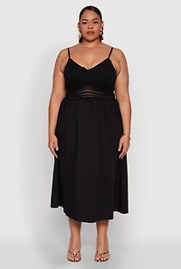Womens Plus Size Almost Famous Crochet Empire Waist Midi Dress, Black, Size 1X