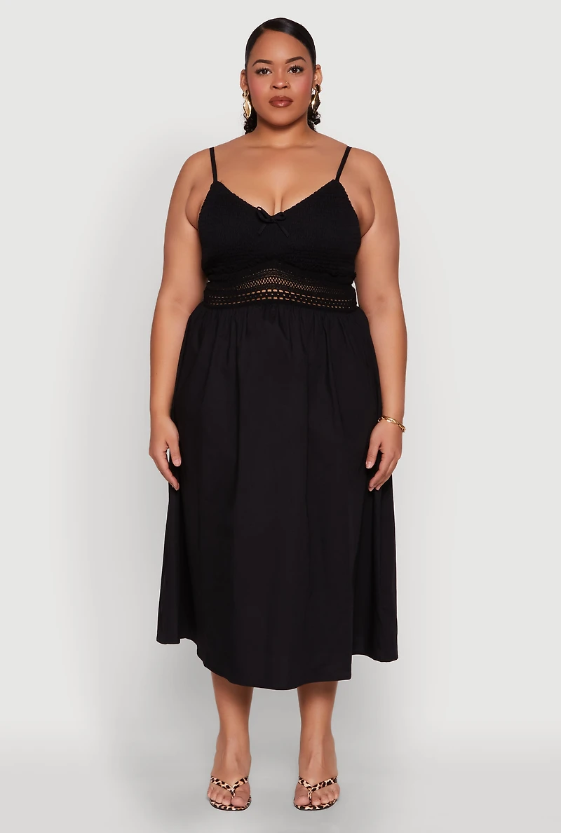 Womens Plus Almost Famous Crochet Empire Waist Midi Dress, 1X