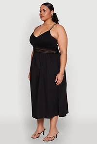 Womens Plus Almost Famous Crochet Empire Waist Midi Dress, Black,
