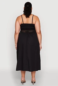 Womens Plus Size Almost Famous Crochet Empire Waist Midi Dress, Black, Size 1X