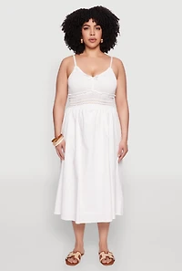 Womens Plus Size Almost Famous Crochet Empire Waist Midi Dress, White, Size 2X