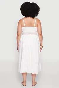 Womens Plus Size Almost Famous Crochet Empire Waist Midi Dress, White, Size 3X