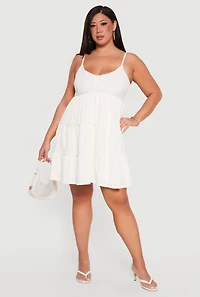 Plus Crochet Detail Sleeveless Tiered Mini Dress