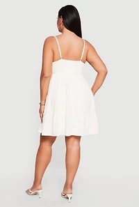 Plus Crochet Detail Sleeveless Tiered Mini Dress