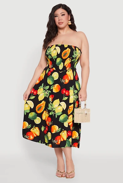 Plus Almost Famous Assorted Fruit Sleeveless Sundress