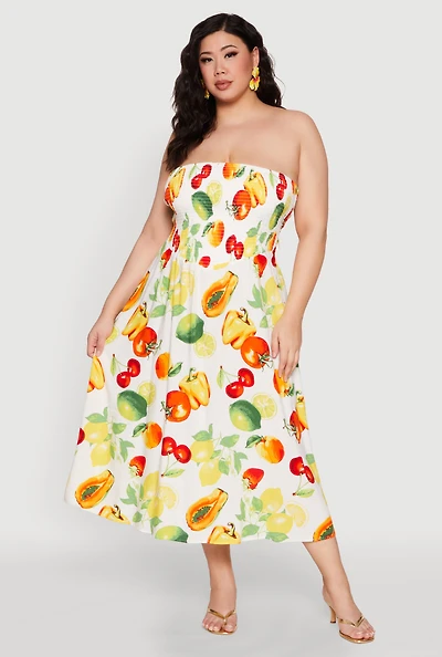 Womens Plus Almost Famous Assorted Fruit Sleeveless Sundress, Multi,