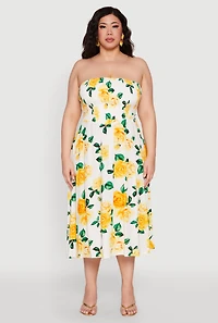 Womens Plus Size Almost Famous Floral Print Smocked Midi Dress, Multi, Size 1X