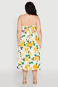 Plus Almost Famous Floral Print Smocked Midi Dress
