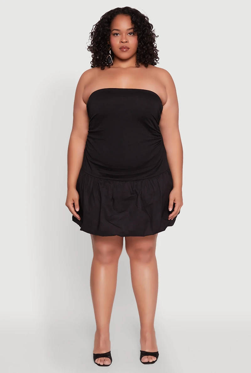 Womens Plus Size Almost Famous Convertible Bubble Hem Dress, Black, Size 2X
