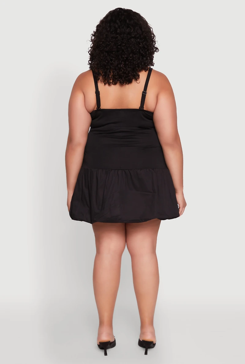 Womens Plus Size Almost Famous Convertible Bubble Hem Dress, Black, Size 1X