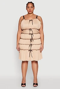Womens Plus Size Almost Famous Bow Contrast Tiered Dress, Beige, Size 2X