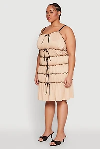 Womens Plus Size Almost Famous Bow Contrast Tiered Dress, Beige, Size 2X