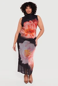 Plus Almost Famous Sleeveless Ruched Floral Maxi Dress