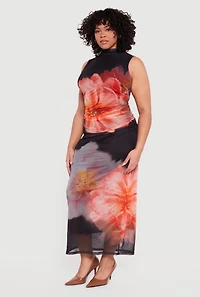 Plus Almost Famous Sleeveless Ruched Floral Maxi Dress